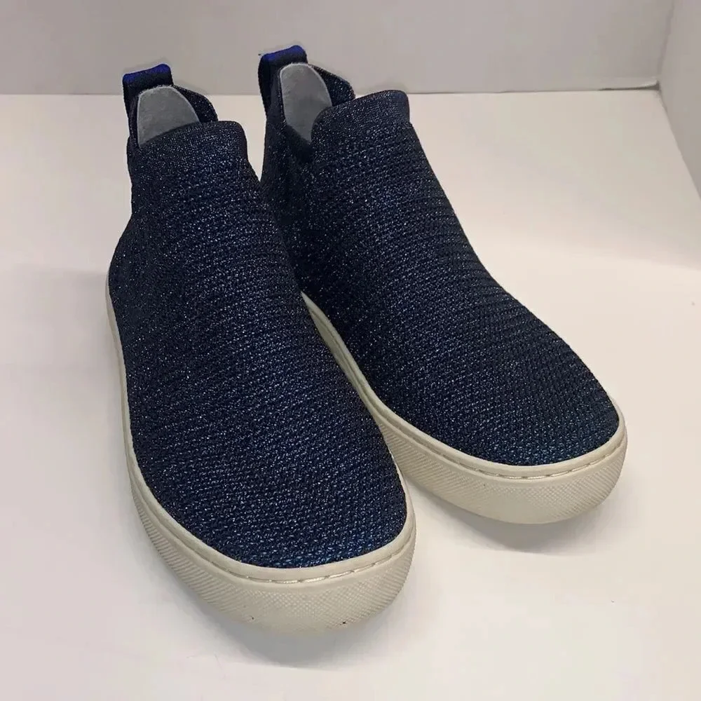 Rothys Chelsea Sneaker Shoes High Top Metallic Lattice Stitch Blue Size 5.5 - Picture 8 of 14
